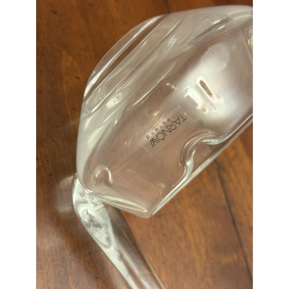 Vintage Tarnów Polish Hand Blown Clear Glass Punch Bowl Ladle Spout Hook Handle